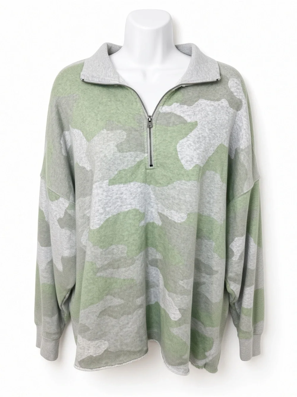 Aerie Large Sage Green Camo Half Zip Pullover Sweatshirt Oversized L
